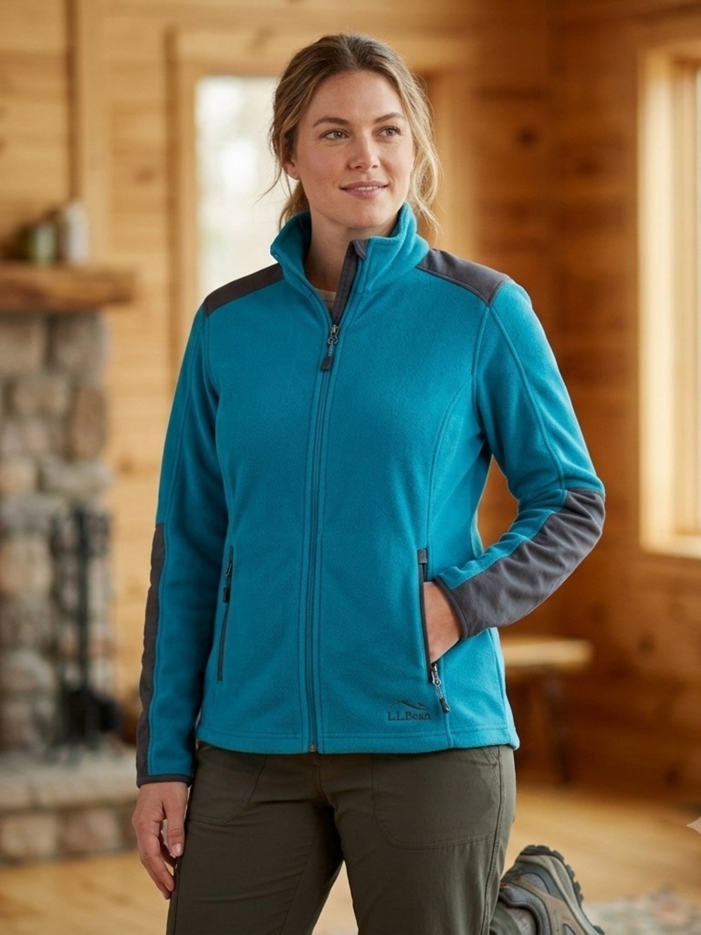𝅺LL Bean Teal full zip Polartec Fleece Jacket Size Small
